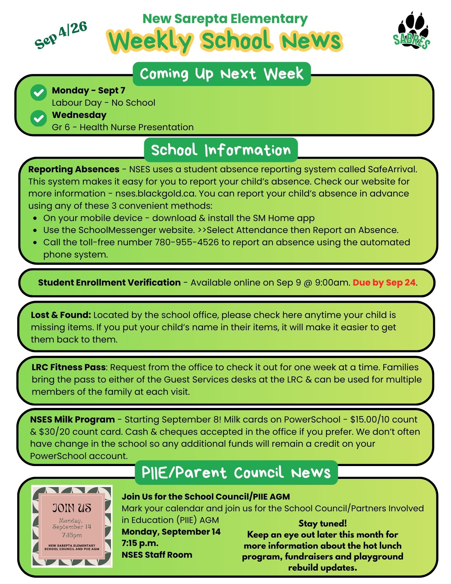 NSES Weekly School News Sep 4 2026 pg 1