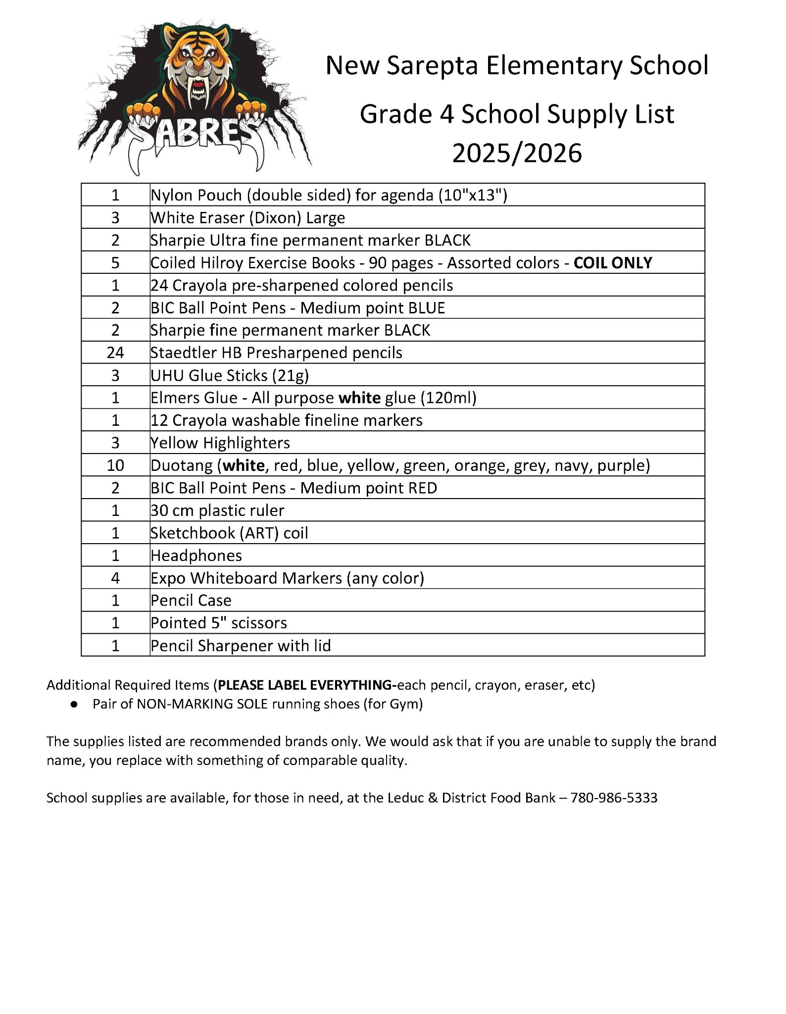 Grade 4 School Supply List 2025 26