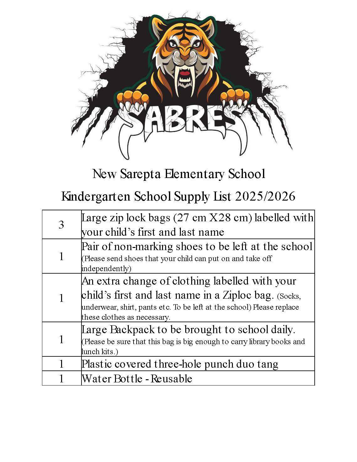 Kindergarten School Supply List 2025 26